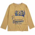 T-shirt à manches longues en coton biologique kaki clair Bigfoot pour enfant (1-13 ans) avec col rond et grand imprimé devant
