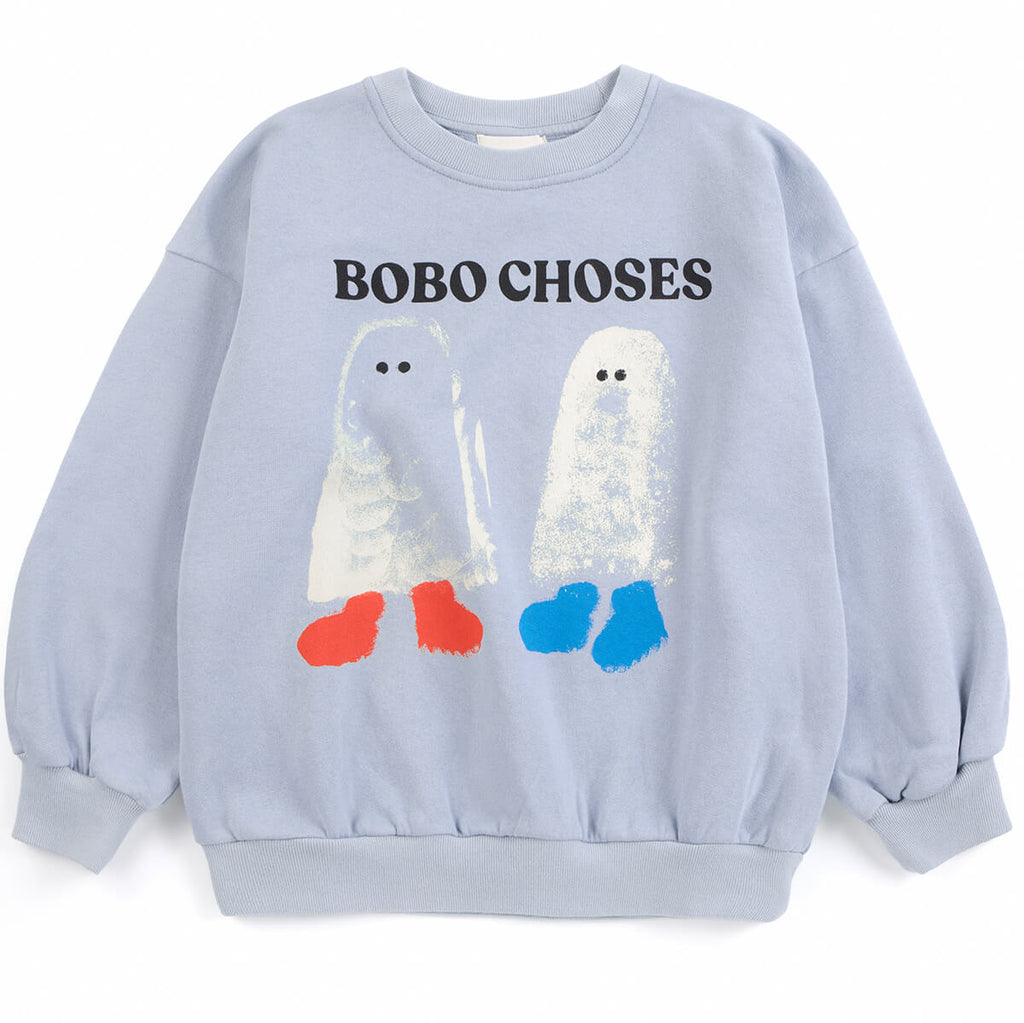 Sweat-shirt décontracté en coton biologique bleu clair avec bords-côtes et imprimé graphique pour enfants de 1 à 13 ans