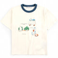 T-shirt ample en coton biologique blanc cassé à manches courtes avec encolure bleu marine contrastante pour enfants de 1 à 13 ans