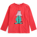 T-shirt décontracté à manches longues en coton bio avec imprimé monstre rouge caché et col rond pour enfants de 1 à 13 ans