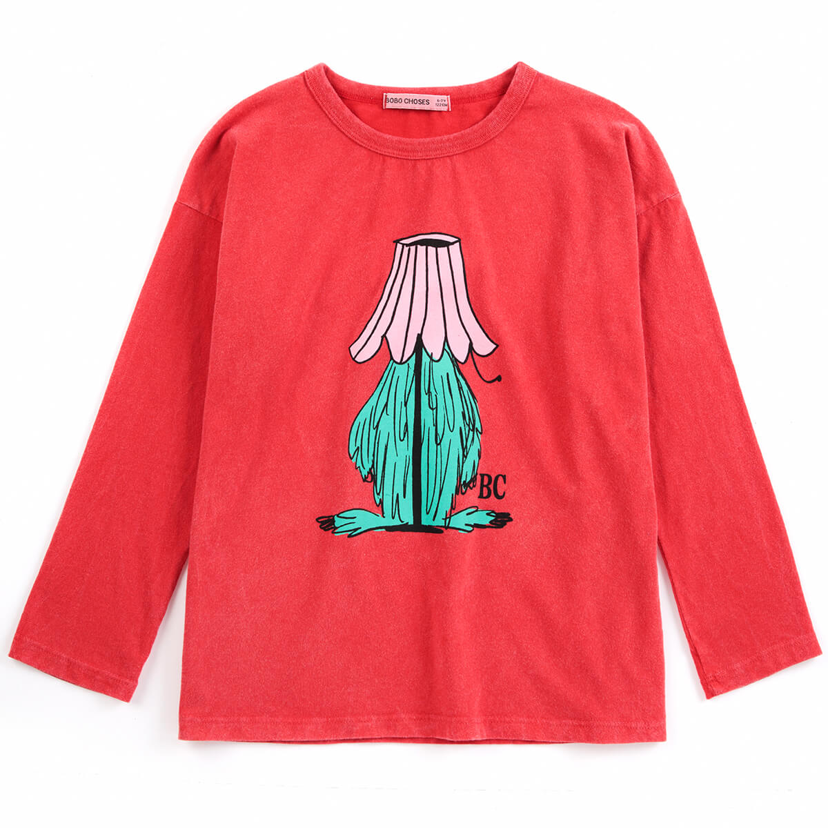 T-shirt décontracté à manches longues en coton bio avec imprimé monstre rouge caché et col rond pour enfants de 1 à 13 ans