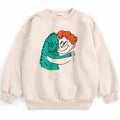 Sweat-shirt en coton décontracté avec monstre velu beige, bords-côtes et imprimé graphique douillet pour enfants de 1 à 13 ans