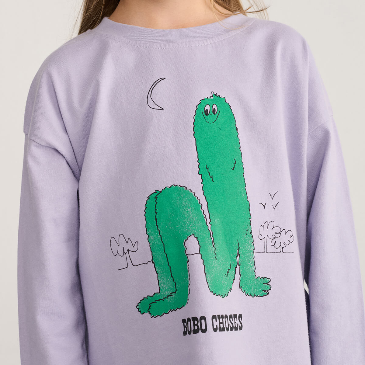 T-shirt à manches longues en coton biologique à col rond et imprimé graphique lavande décontracté pour enfants de 1 à 13 ans