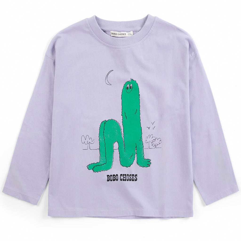 T-shirt à manches longues en coton biologique à col rond et imprimé graphique lavande décontracté pour enfants de 1 à 13 ans