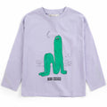 T-shirt à manches longues en coton biologique à col rond et imprimé graphique lavande décontracté pour enfants de 1 à 13 ans