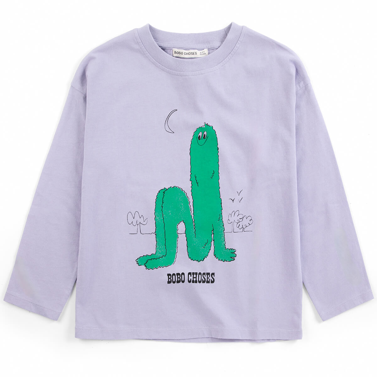 T-shirt à manches longues en coton biologique à col rond et imprimé graphique lavande décontracté pour enfants de 1 à 13 ans