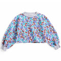Sweat-shirt court en coton biologique à imprimé lavande décontracté, avec encolure contrastante côtelée, pour enfants de 1 à 13 ans