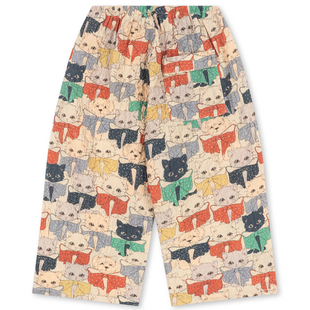 Pantalon ample en seersucker de coton biologique avec taille élastique et ourlet fendu pour enfants de 1 à 8 ans, motif chat et chien