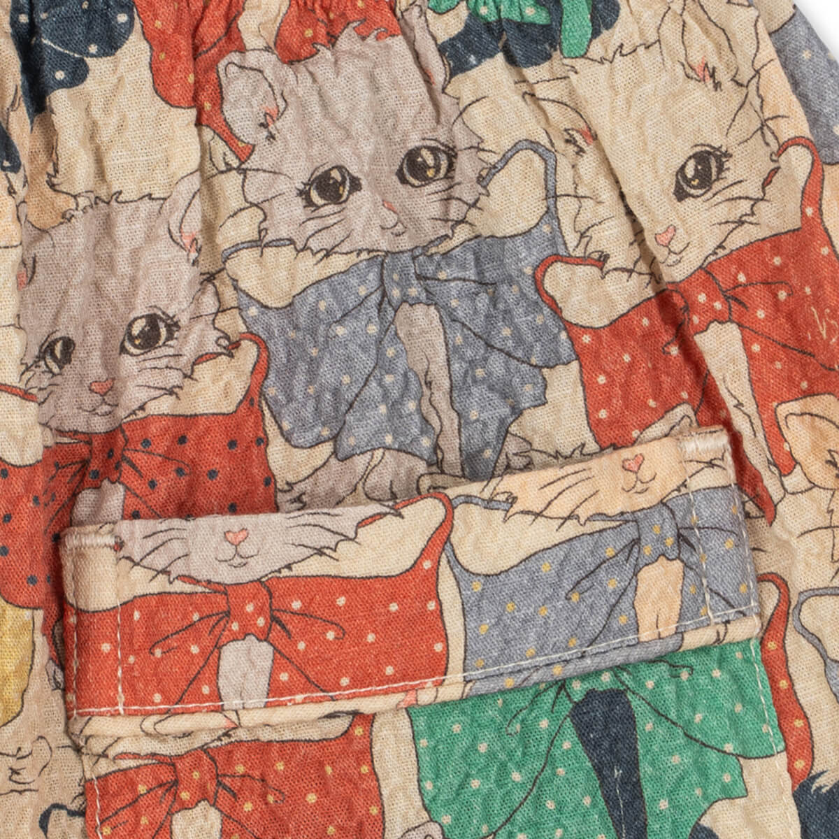 Pantalon ample en seersucker de coton biologique avec taille élastique et ourlet fendu pour enfants de 1 à 8 ans, motif chat et chien