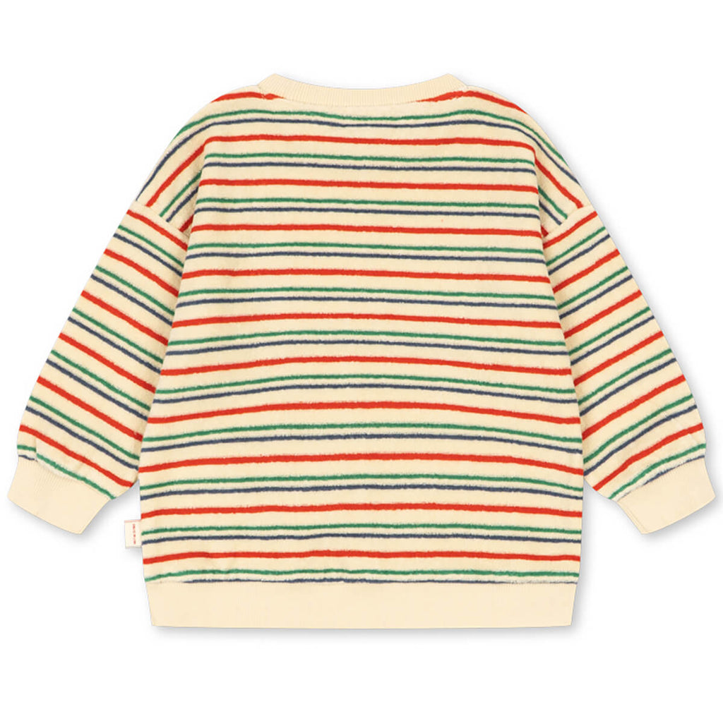 Sweat-shirt ras du cou en coton biologique rayé avec épaules tombantes et toucher brossé pour enfants de 1 à 11 ans