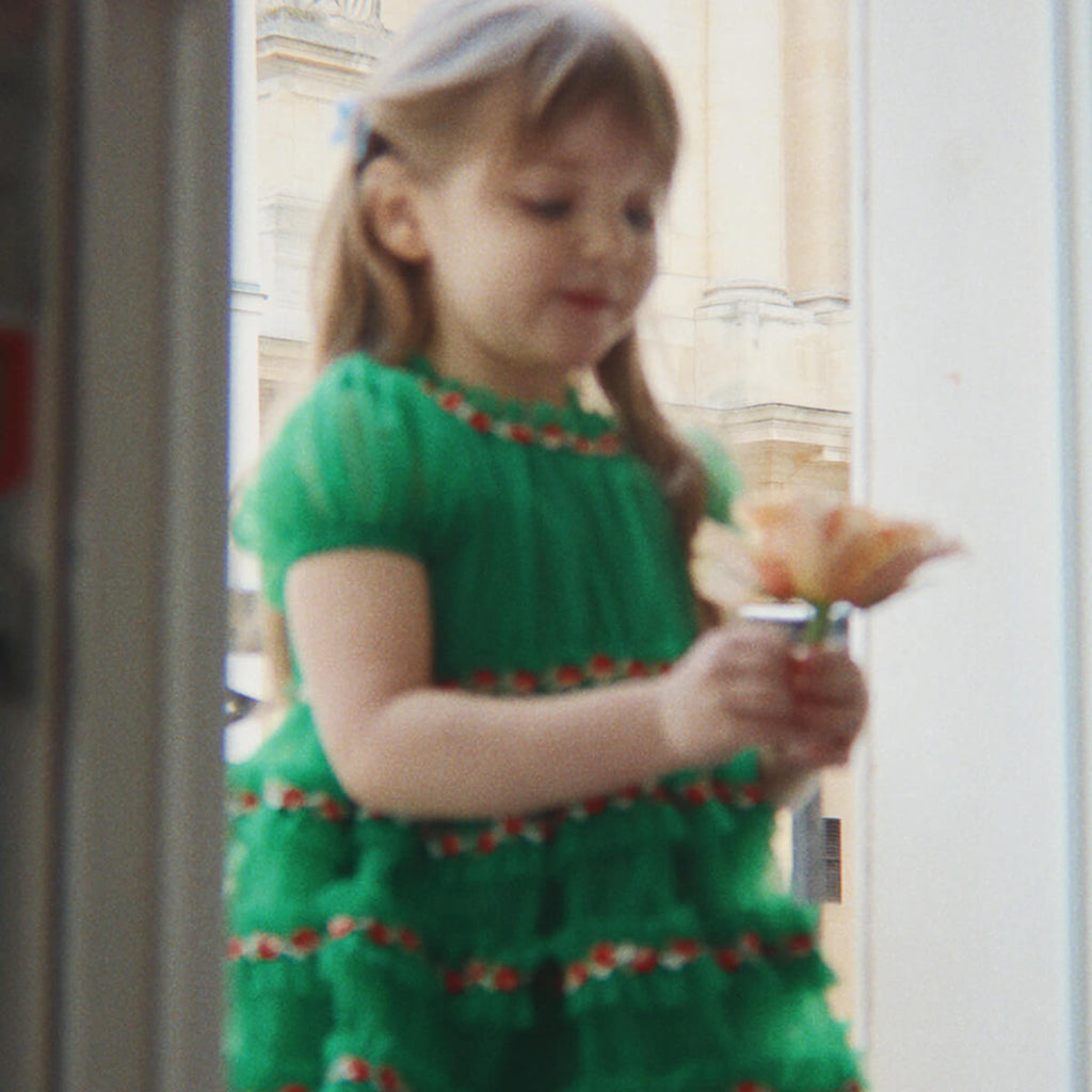 Robe en tulle de polyamide à fleurs de jardin romantique et formel avec manches bouffantes et appliqués de fleurs pour enfants de 2 à 8 ans