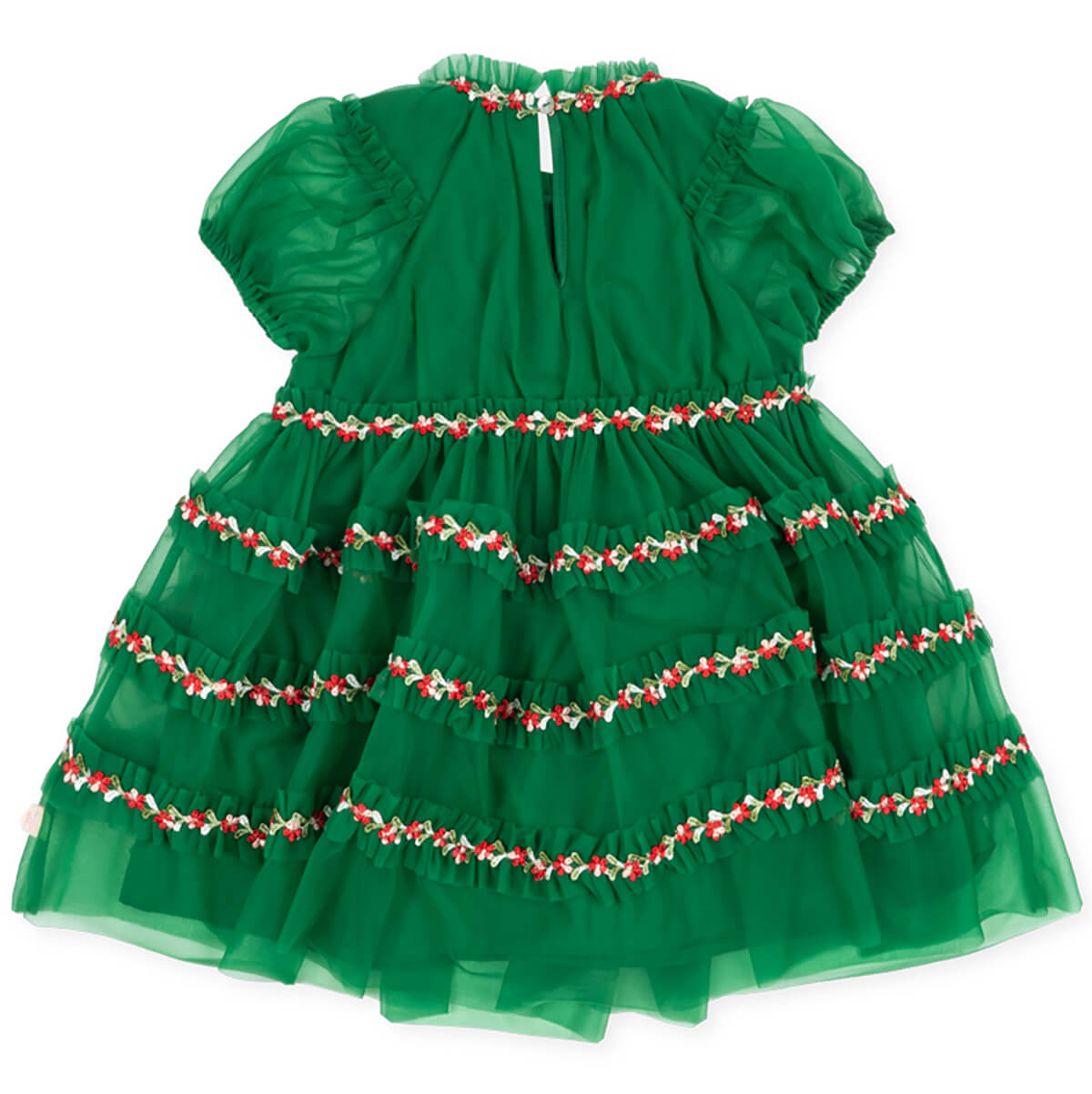 Robe en tulle de polyamide à fleurs de jardin romantique et formel avec manches bouffantes et appliqués de fleurs pour enfants de 2 à 8 ans