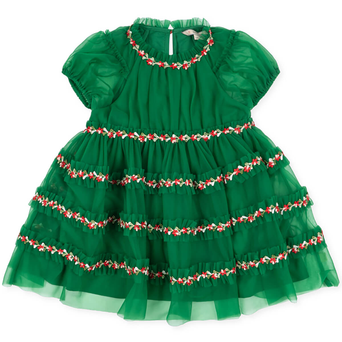 Robe en tulle de polyamide à fleurs de jardin romantique et formel avec manches bouffantes et appliqués de fleurs pour enfants de 2 à 8 ans