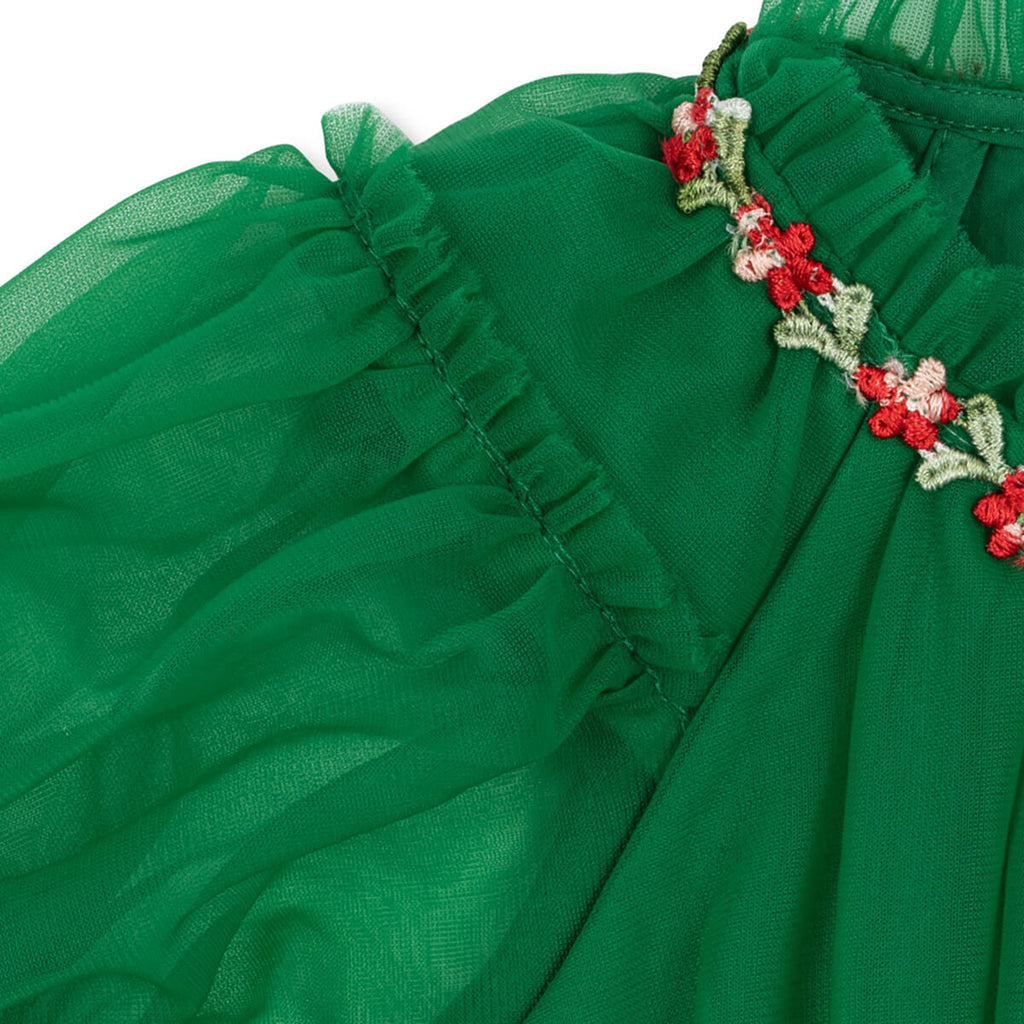 Robe en tulle de polyamide à fleurs de jardin romantique et formel avec manches bouffantes et appliqués de fleurs pour enfants de 2 à 8 ans