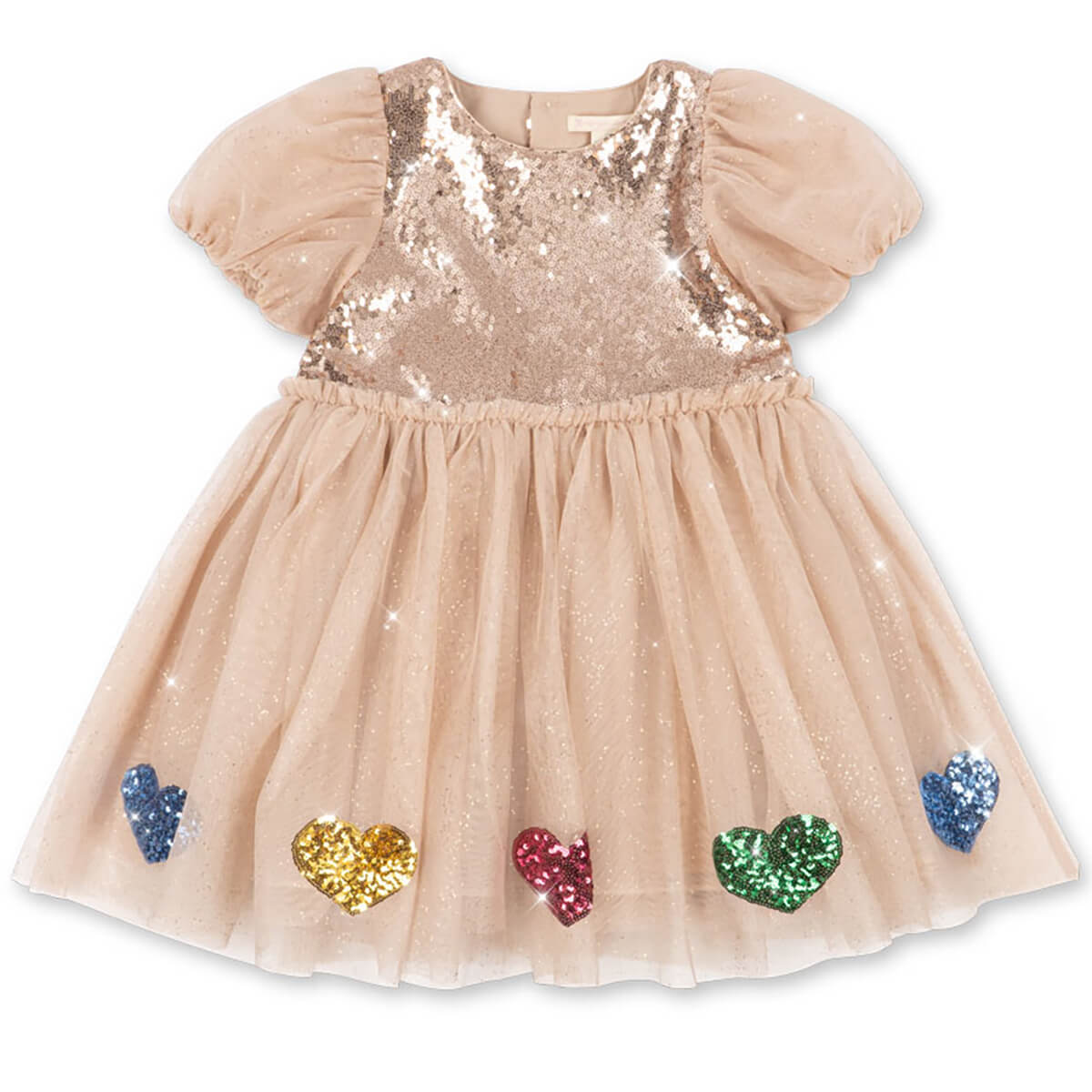 Robe de fête en tulle polyester gris fumée et sequins, avec bustier, manches bouffantes et doublure en coton pour enfants de 3 à 8 ans