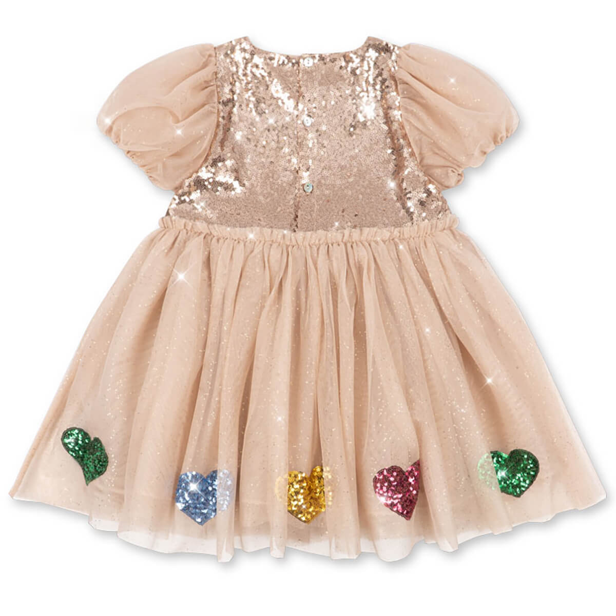Robe de fête en tulle polyester gris fumée et sequins, avec bustier, manches bouffantes et doublure en coton pour enfants de 3 à 8 ans