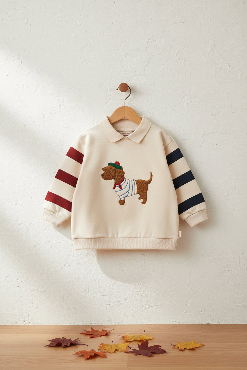 Sweat-shirt décontracté en coton biologique marron à pois, avec épaules tombantes et coupe ample, pour enfants de 1 à 11 ans