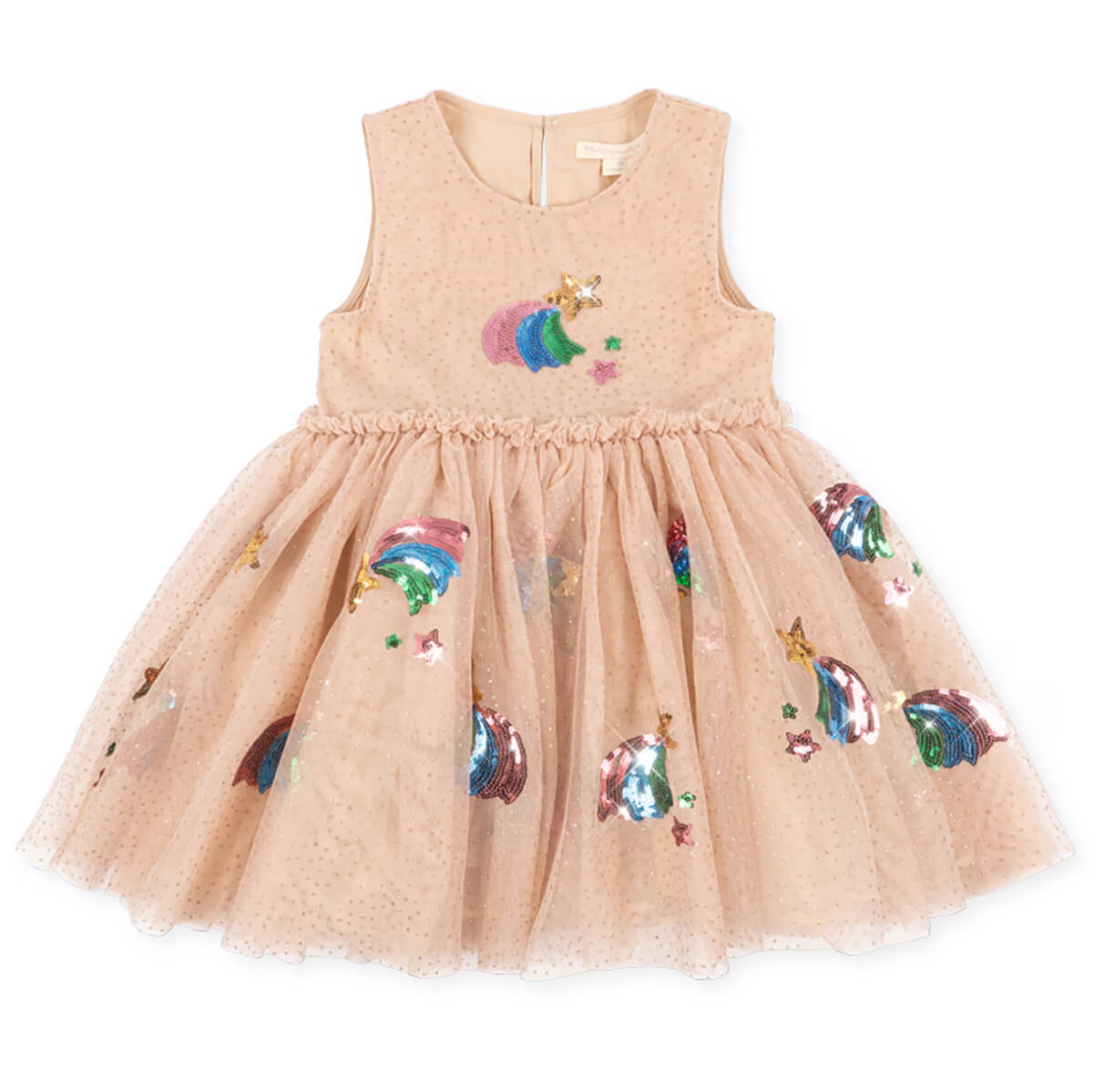 Robe Festive en Tulle Pailleté Étoiles Arc-en-Ciel à Effet Scintillant et Bouton Nacre pour Enfants de 2 à 8 Ans