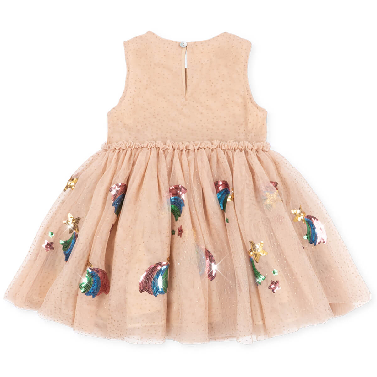 Robe Festive en Tulle Pailleté Étoiles Arc-en-Ciel à Effet Scintillant et Bouton Nacre pour Enfants de 2 à 8 Ans
