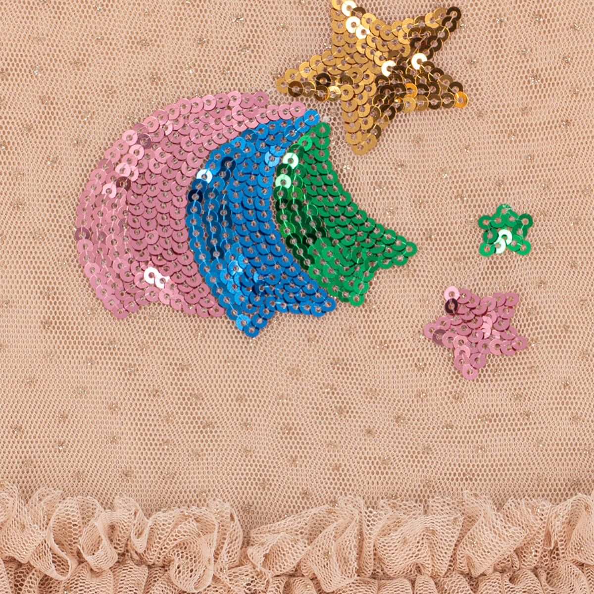 Robe Festive en Tulle Pailleté Étoiles Arc-en-Ciel à Effet Scintillant et Bouton Nacre pour Enfants de 2 à 8 Ans