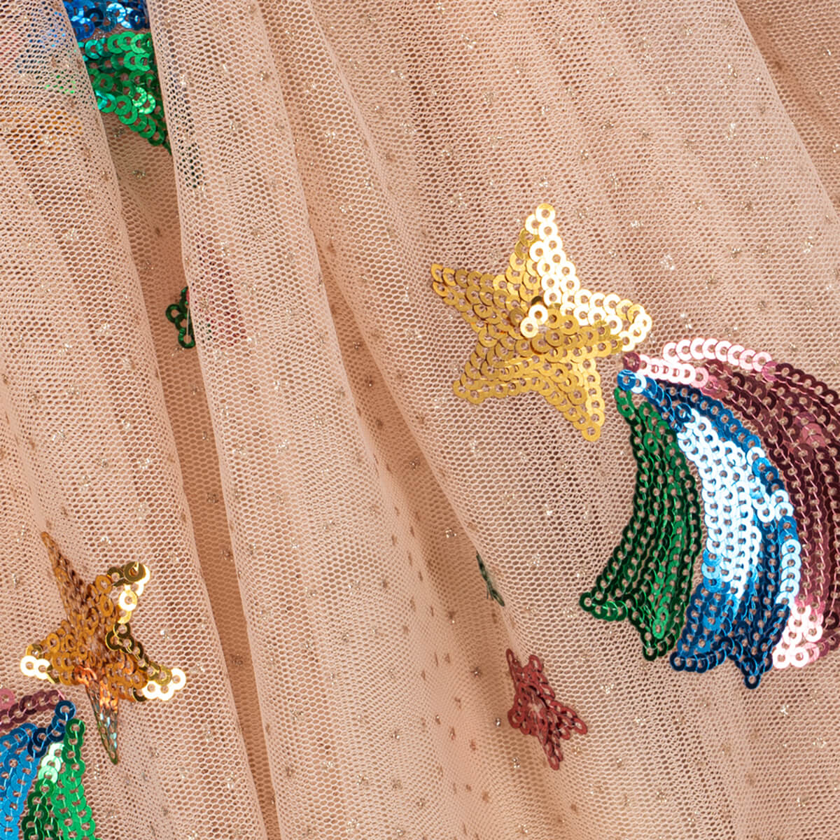 Robe Festive en Tulle Pailleté Étoiles Arc-en-Ciel à Effet Scintillant et Bouton Nacre pour Enfants de 2 à 8 Ans