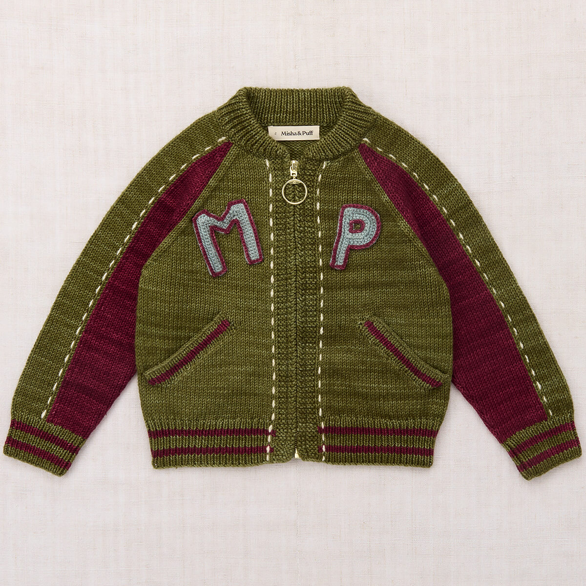 Veste en maille de laine mérinos Rose Antique Ivy League avec finitions côtelées et détails cousus main pour enfants de 3 à 8 ans