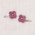 Ensemble de pinces à cheveux artisanales en laine mérinos florale rose antique, crochetées à la main avec fermeture à pression pour filles