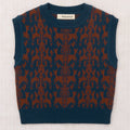 Débardeur en jacquard de laine mérinos bleu marine classique à motif de faune et à bordures côtelées pour enfants de 2 à 8 ans
