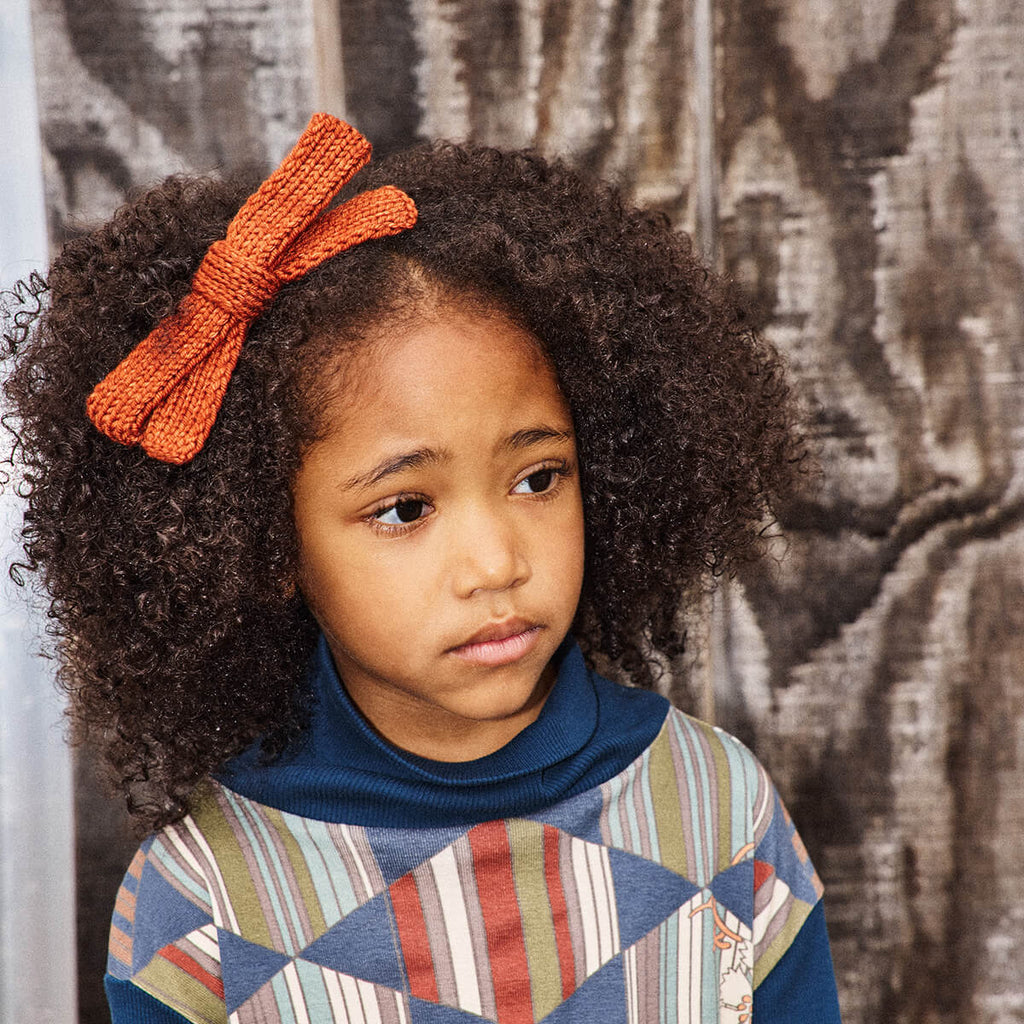 Pince à cheveux tricotée main en laine Mérinos, grand nœud avec pince crocodile pour filles