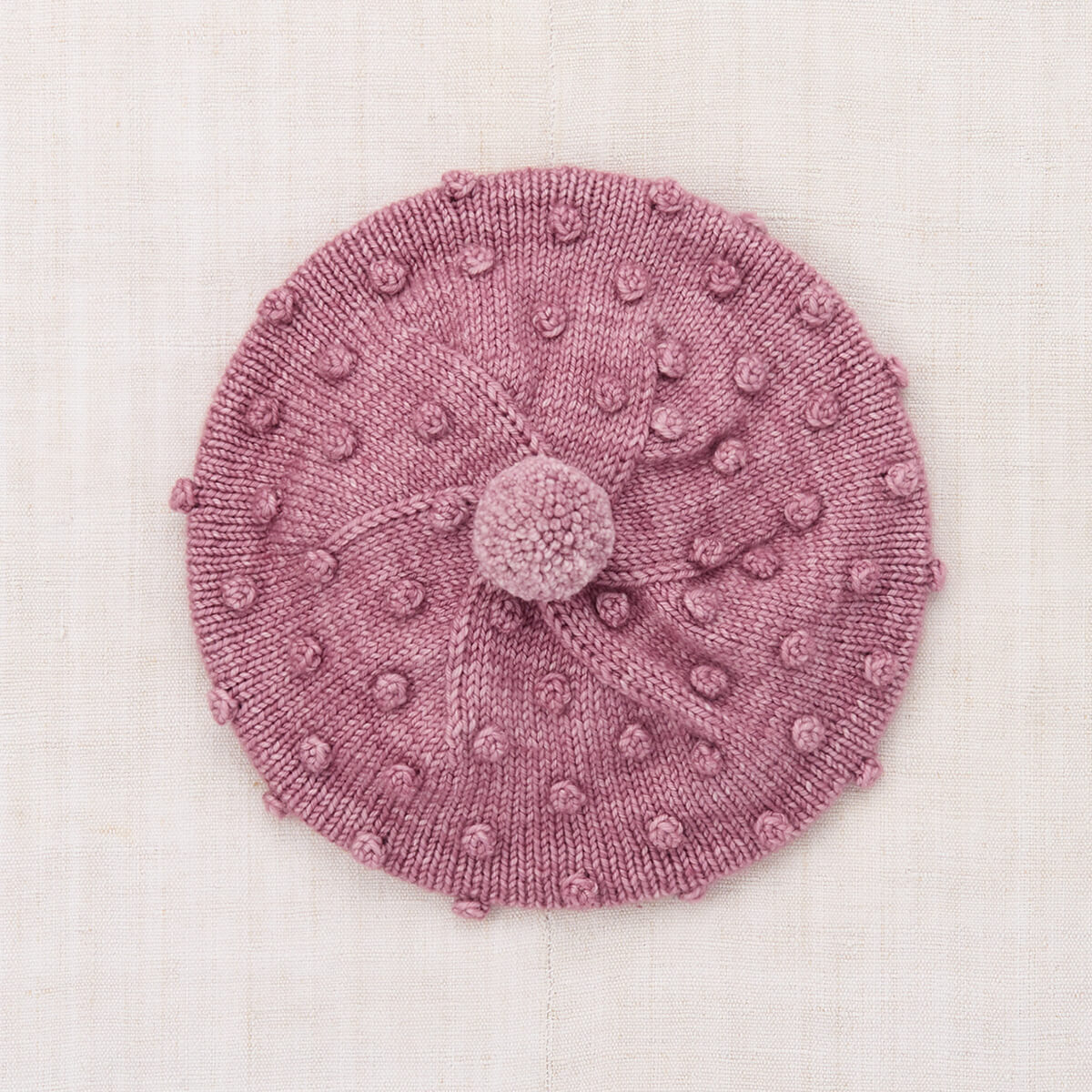 Béret en Laine Mérinos Tricoté Main, Motif Point Popcorn Rose Antique Classique, avec Bordure au Crochet et Pompon, pour Enfants de 2 à 9 Ans