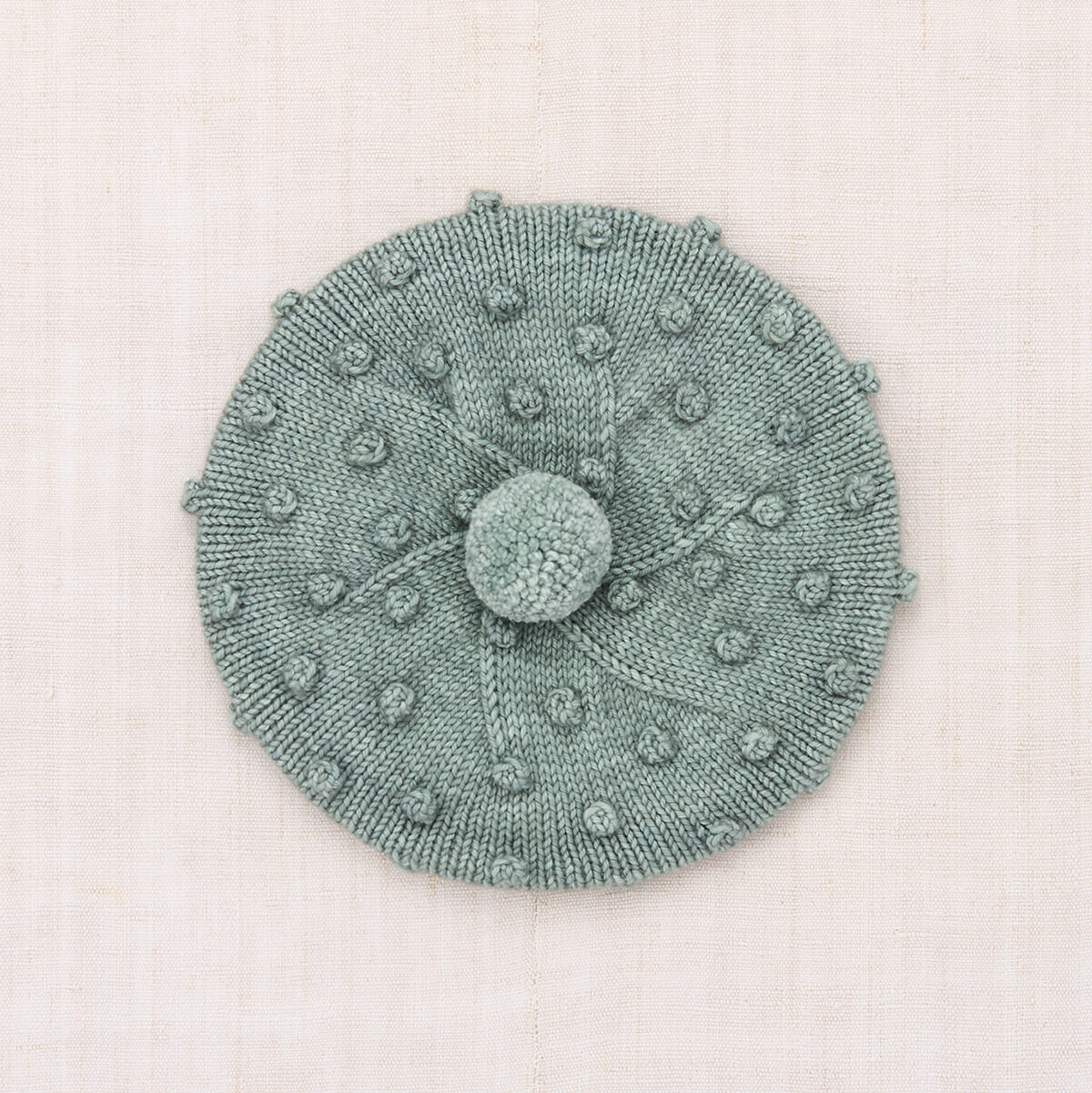 Béret tricoté main en laine mérinos à point popcorn "Onsen Classique" avec bordure au crochet et pompon, pour enfants de 2 à 9 ans