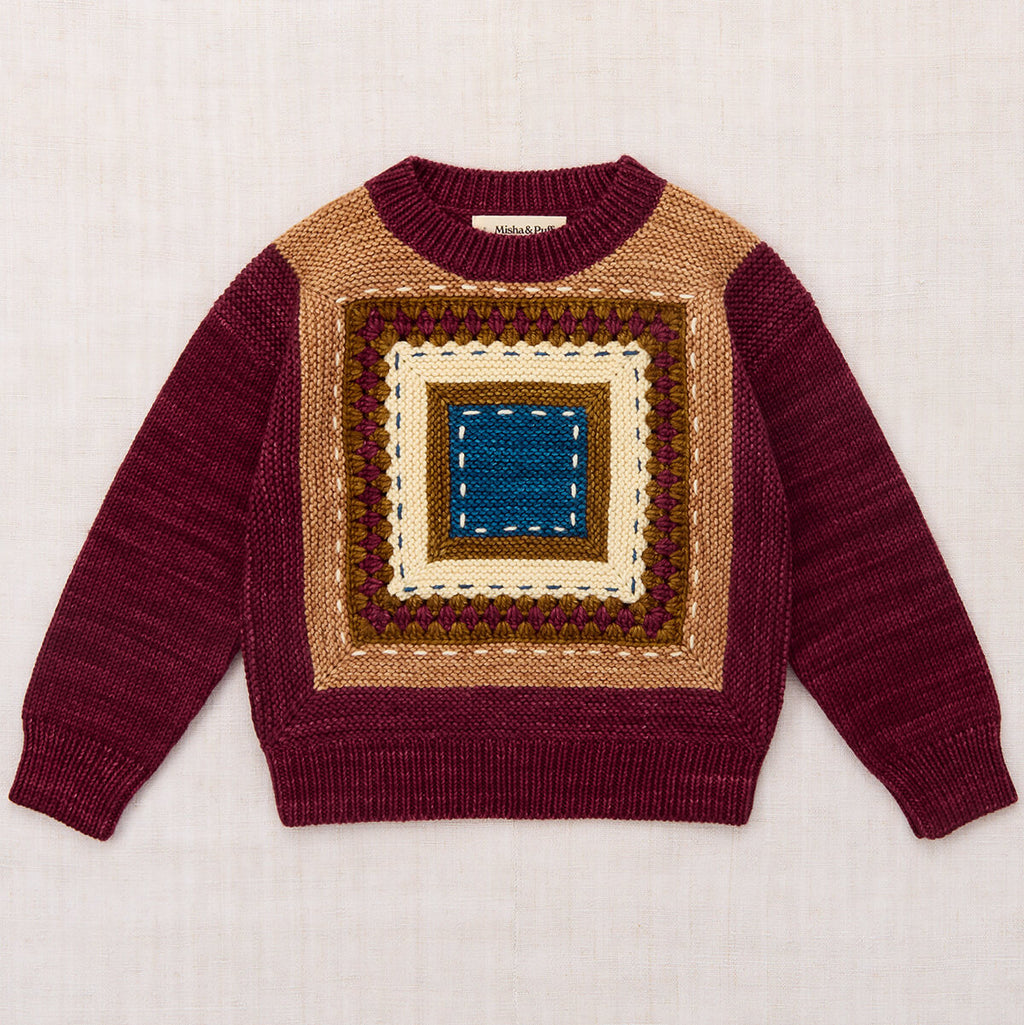 Pull ras du cou en laine mérinos géométrique Ivy League Cambridge avec épaules tombantes et ourlet côtelé pour enfants de 3 à 11 ans
