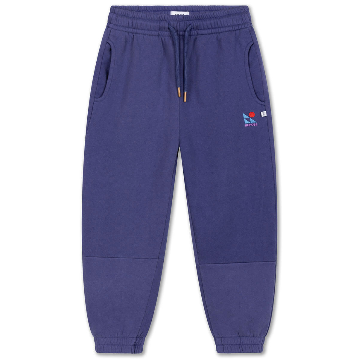 Pantalon de jogging sportif enfant en coton biologique bleu éclipse avec détails coupés-cousus et taille élastiquée, 2-14 ans