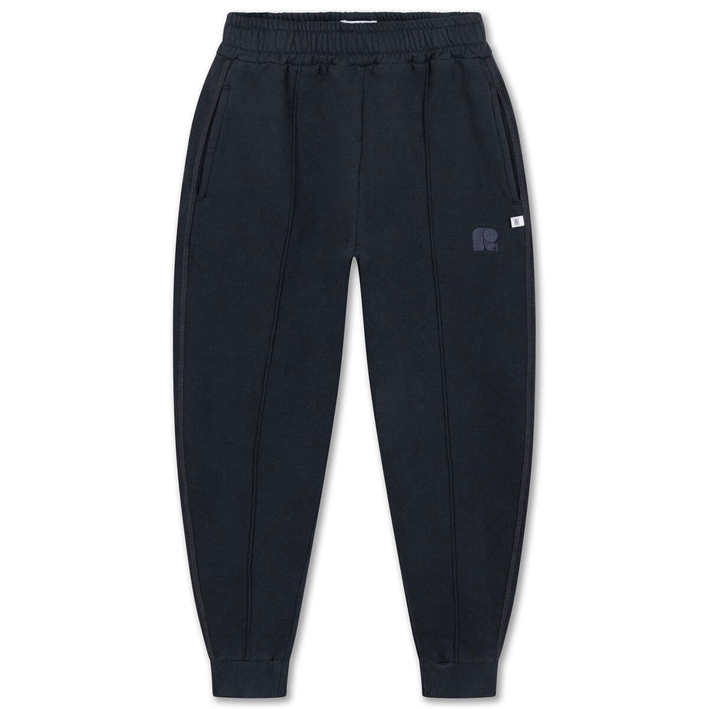 Jogging à plis nervurés en coton biologique noir Nuit sans lune classique pour enfant 2-14 ans, coupe slim