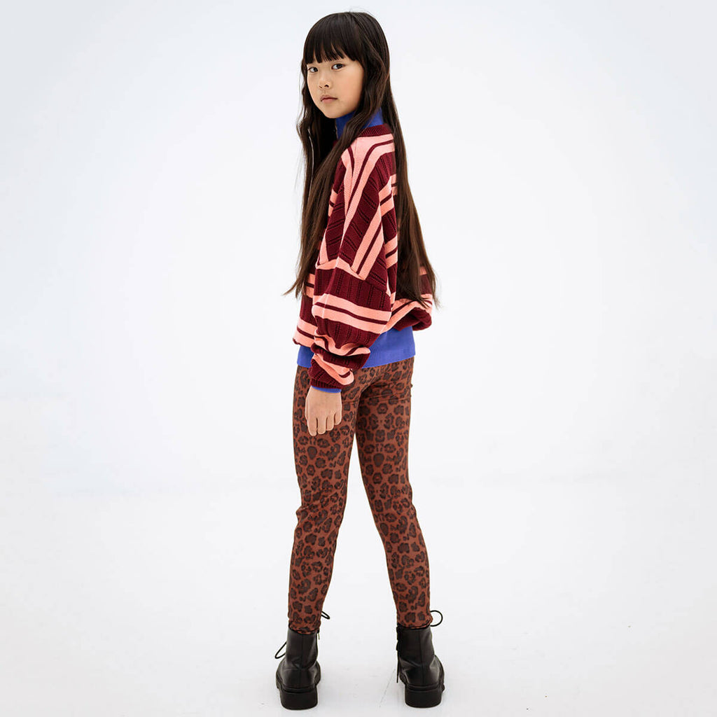 Legging slim en polyester recyclé léopard chocolat avec taille élastiquée pour enfants 2–14 ans