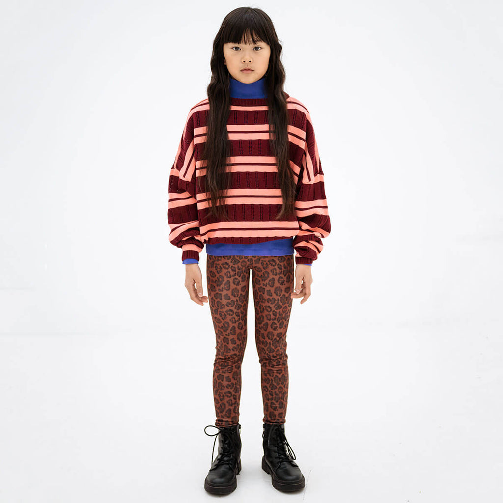 Legging slim en polyester recyclé léopard chocolat avec taille élastiquée pour enfants 2–14 ans