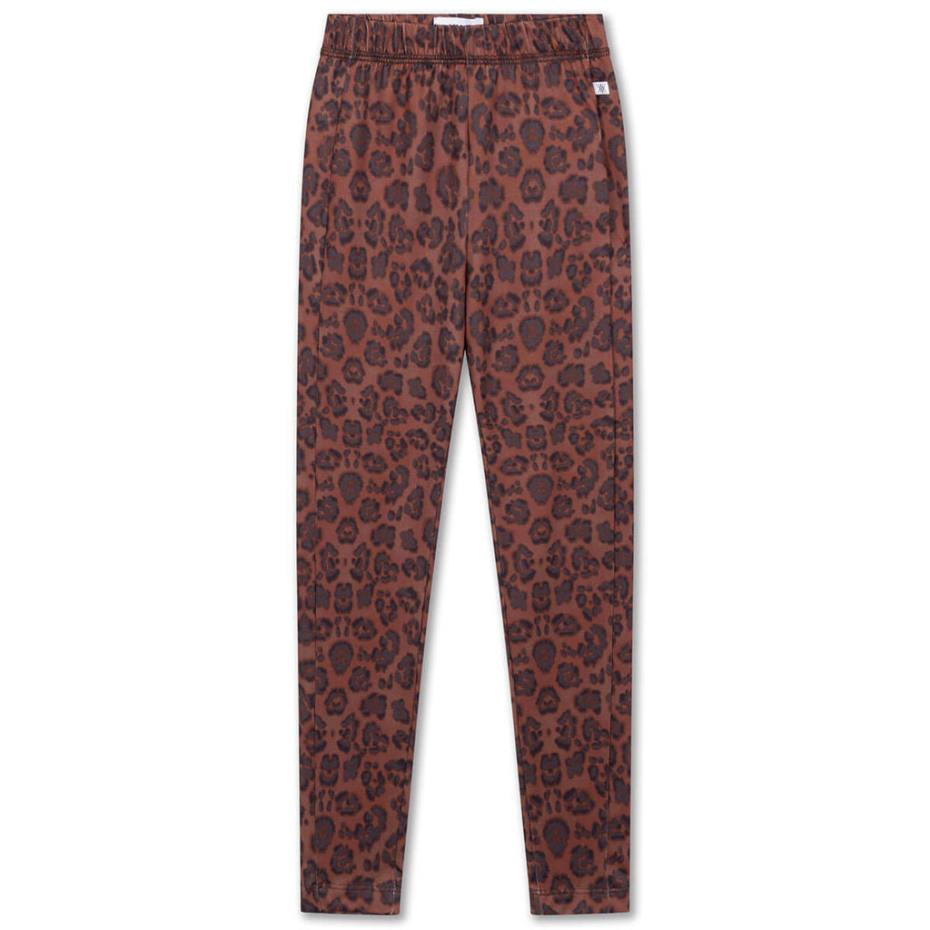 Legging slim en polyester recyclé léopard chocolat avec taille élastiquée pour enfants 2–14 ans