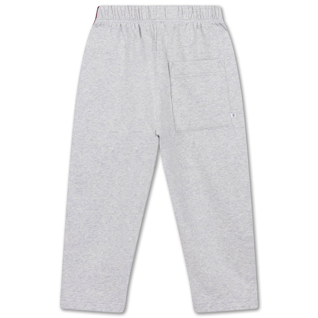 Pantalon de jogging ballon sportif gris clair chiné en coton biologique avec rayures latérales contrastantes et longueur 7/8 pour enfants de 2 à 14 ans