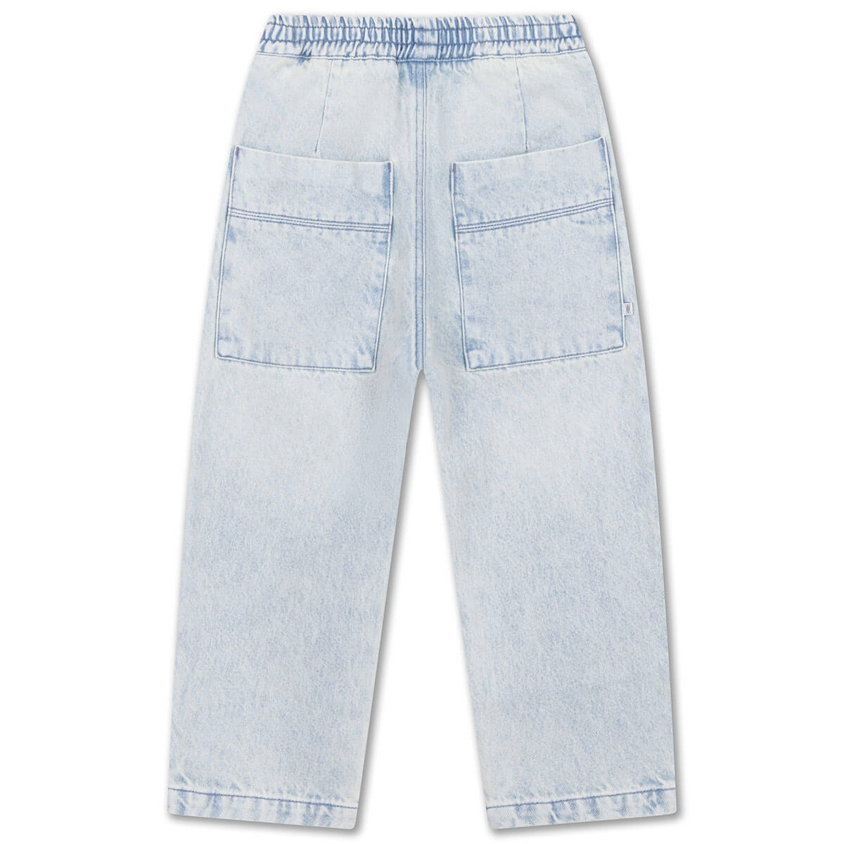 Pantalon en jean décontracté vintage bleu boue en coton biologique avec taille élastiquée et poches latérales pour enfants de 2 à 14 ans
