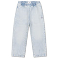 Pantalon en jean décontracté vintage bleu boue en coton biologique avec taille élastiquée et poches latérales pour enfants de 2 à 14 ans