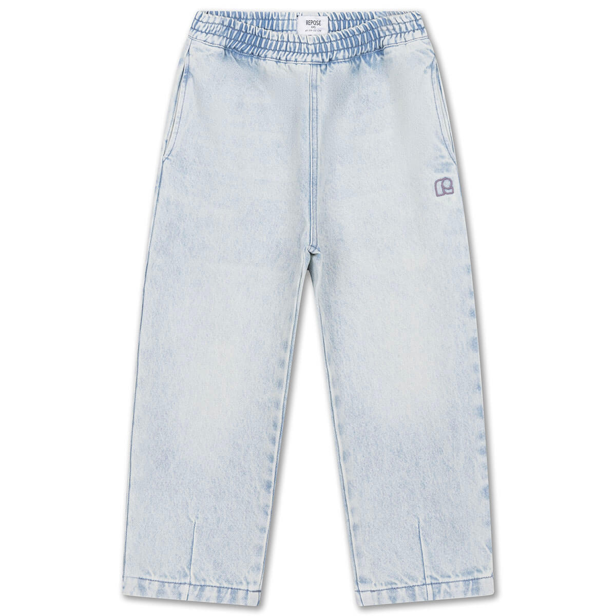 Pantalon en jean décontracté vintage bleu boue en coton biologique avec taille élastiquée et poches latérales pour enfants de 2 à 14 ans