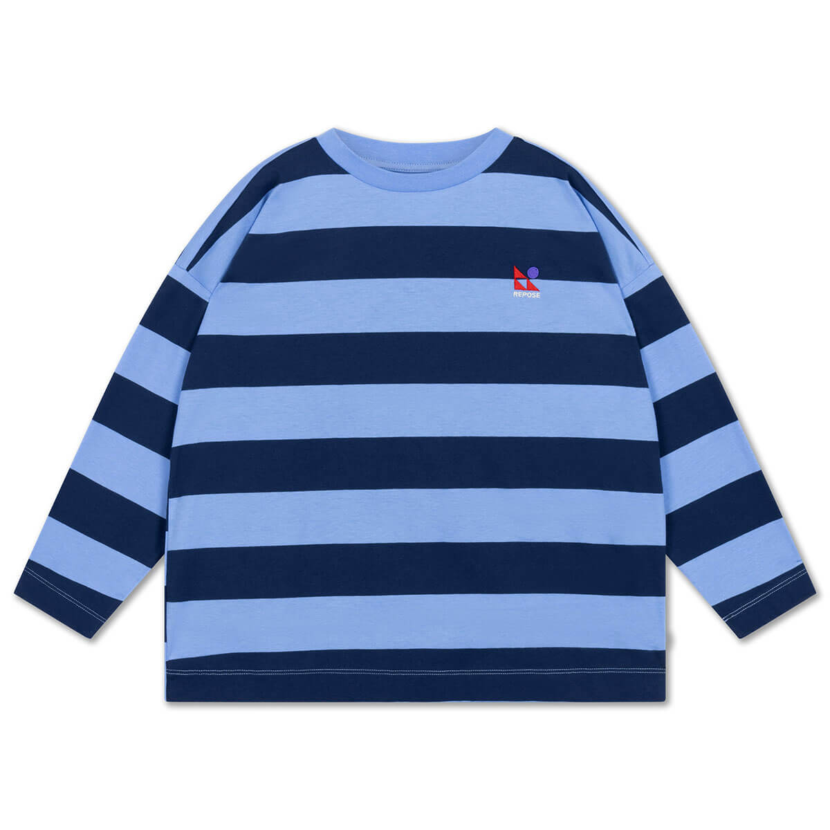 T-shirt à manches longues en coton biologique à rayures larges avec épaules tombantes pour enfants de 2 à 14 ans