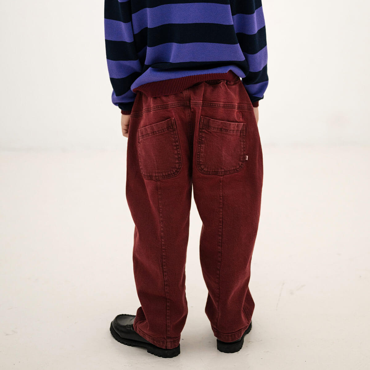 Pantalon large décontracté en denim de coton bio Prune cendré avec taille élastique pour enfants 2–14 ans