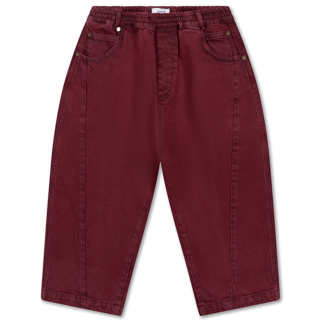 Pantalon large décontracté en denim de coton bio Prune cendré avec taille élastique pour enfants 2–14 ans