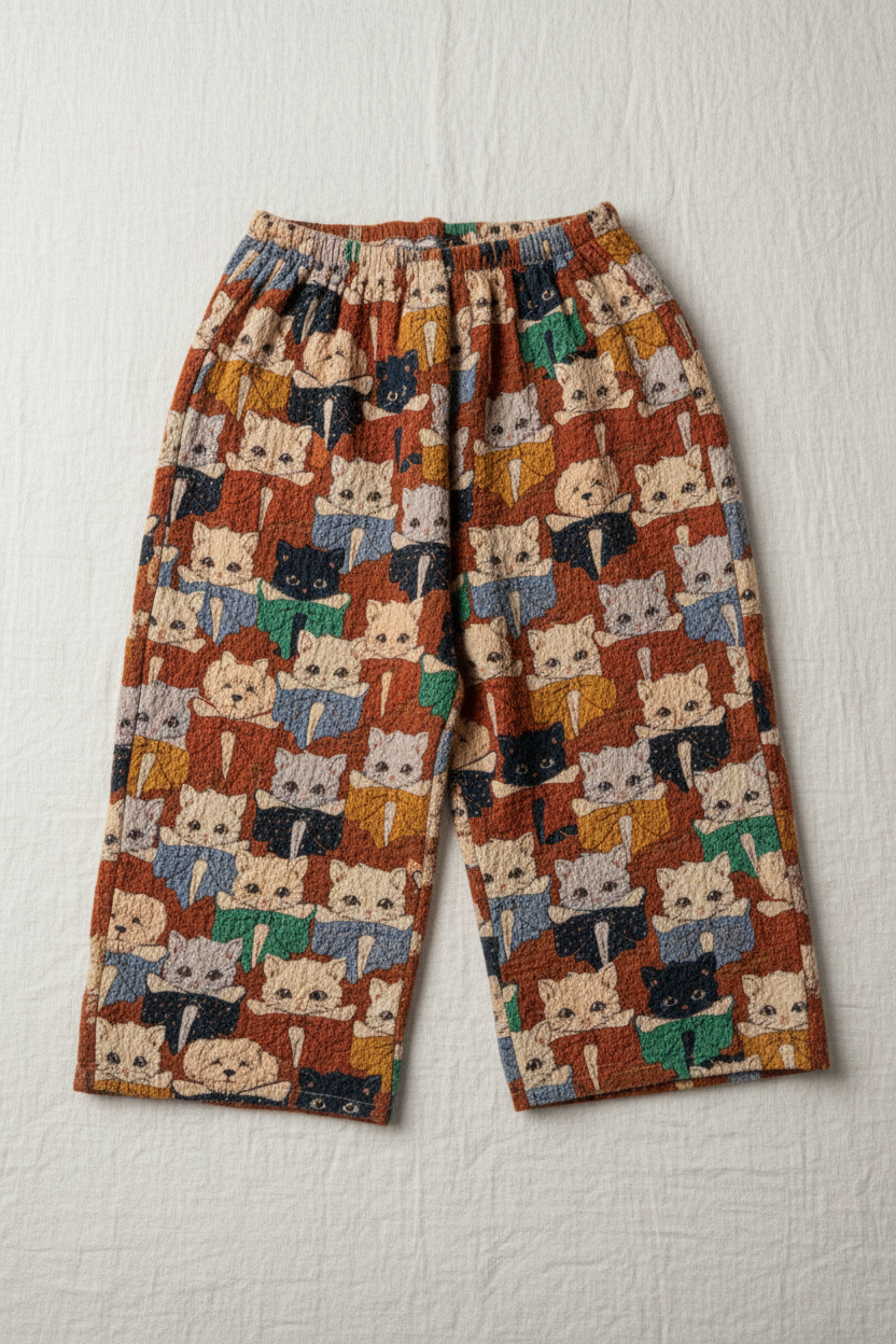 Cat Print Pants Flat Lay
